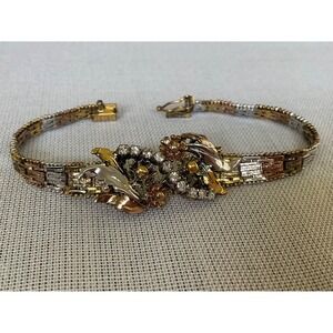 MILOR ITALY 925 Sterling Silver tri-color riccio CZ bracelet Vintage Estate